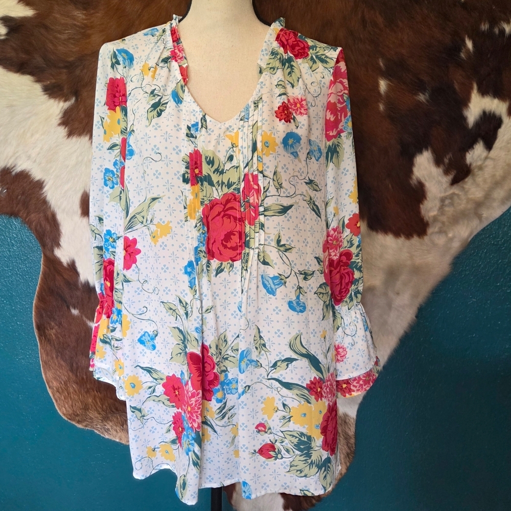 The Pioneer Woman Floral Blouse with Red and Yellow Accents